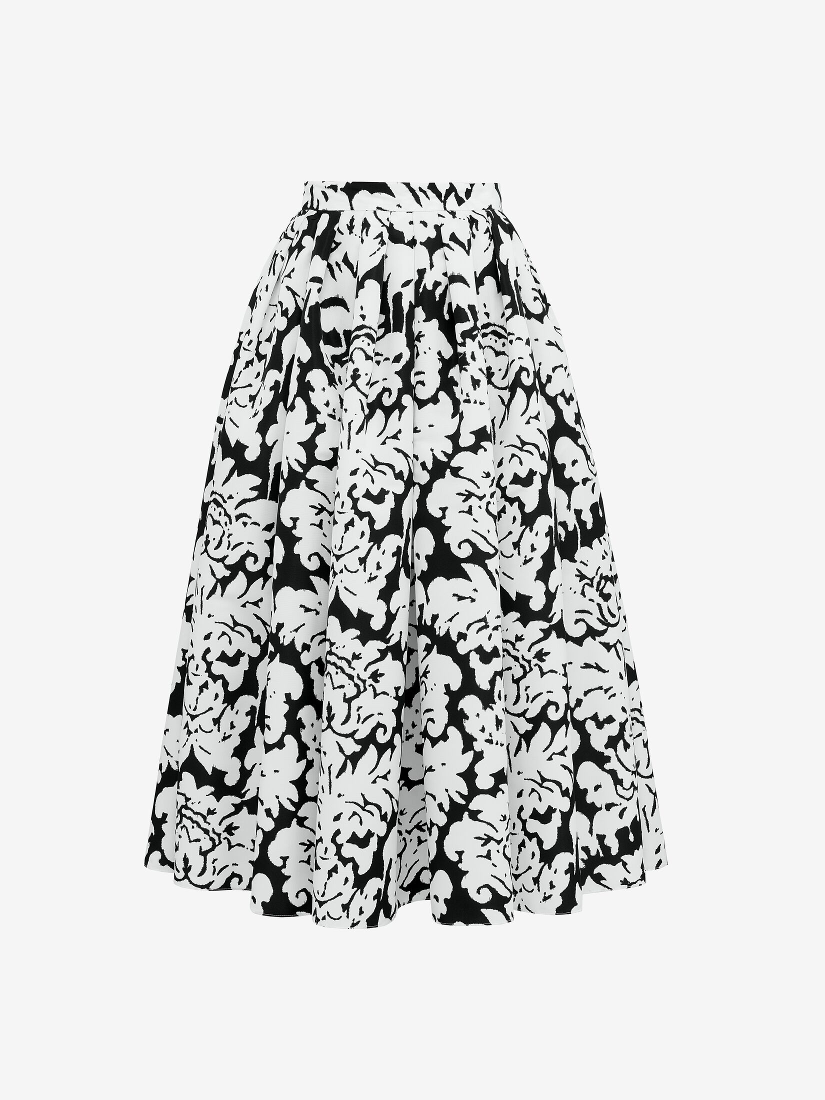 Women's Pleated Midi Skirt in Black/ivory - 1