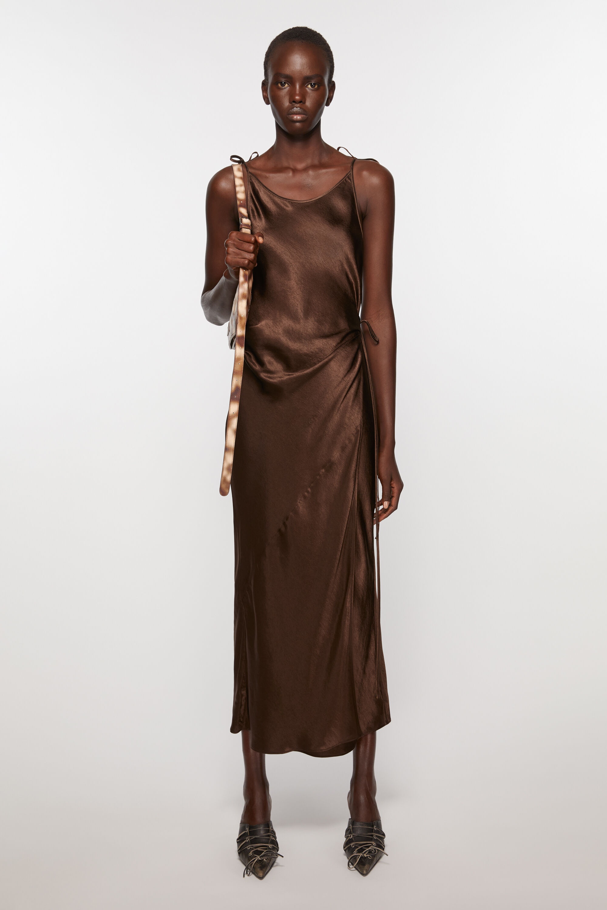 Satin dress - Chocolate brown - 2
