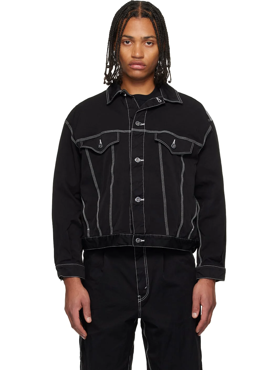 Black Spun Twill Garment Dyed Jacket - 1