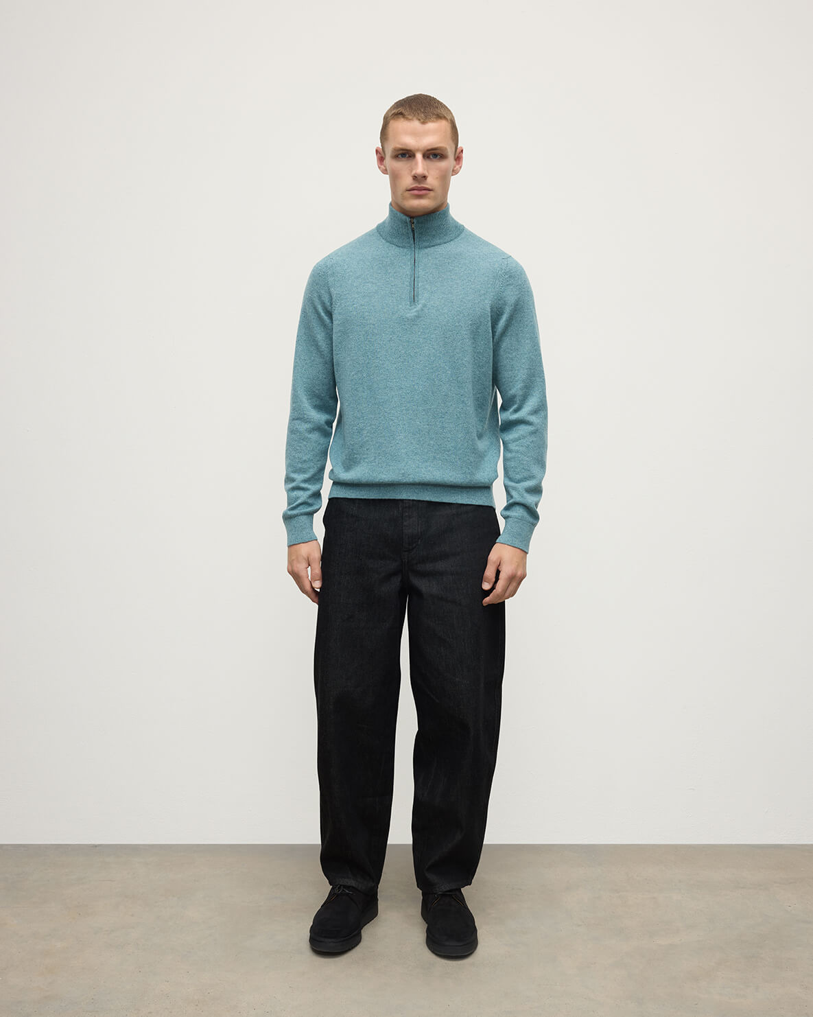 Classic Cashmere Green Zip Neck Jumper - 2
