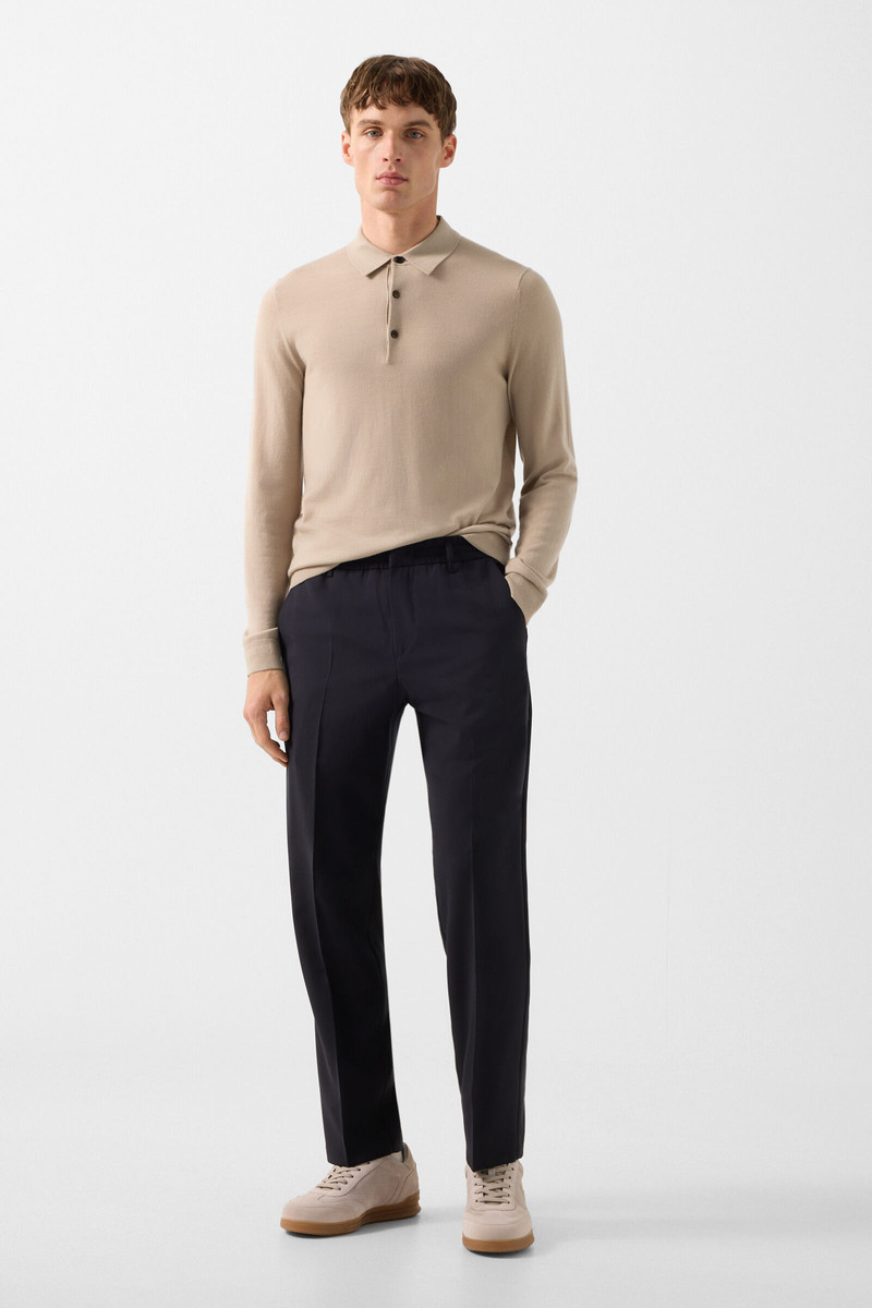 BOGNER Knitted polo long-sleeved top Jake in Camel outlook