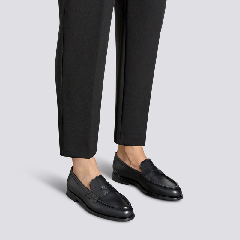Santoni Women’s black leather penny loafer outlook
