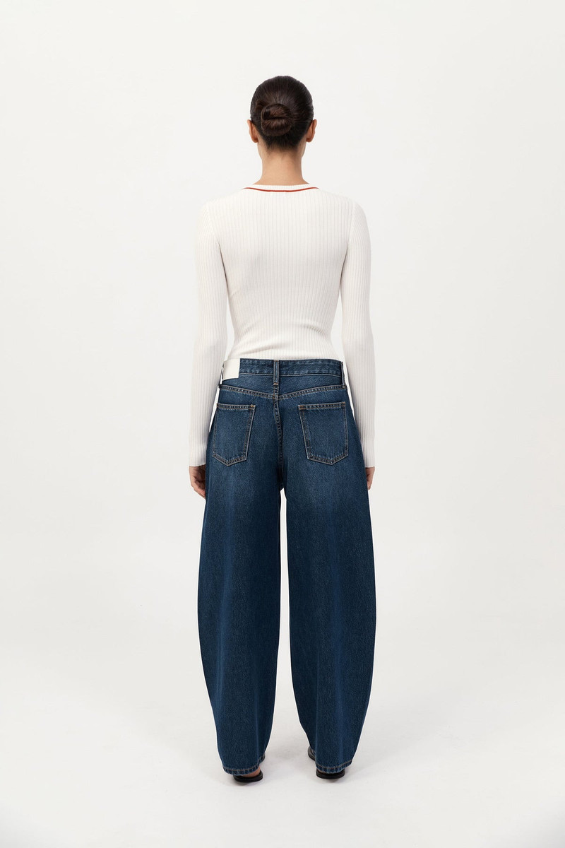 Fine Line Long Sleeve Top - Off White / Red 4