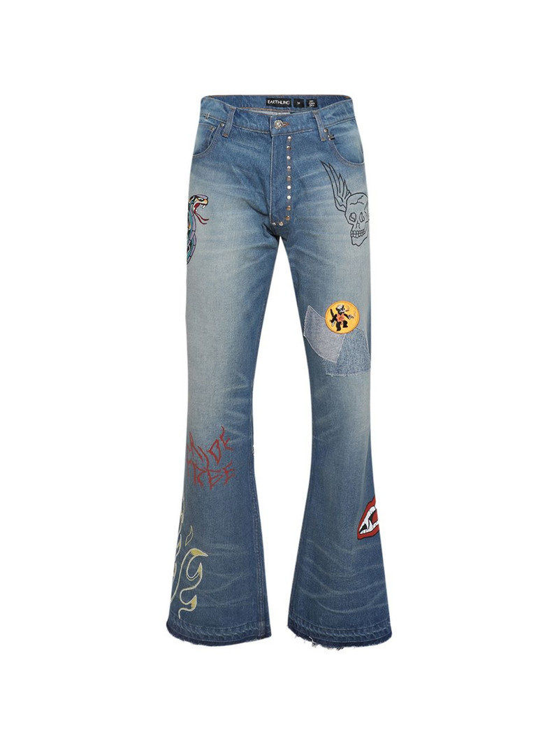 graphic-patch button-fastening jeans 1