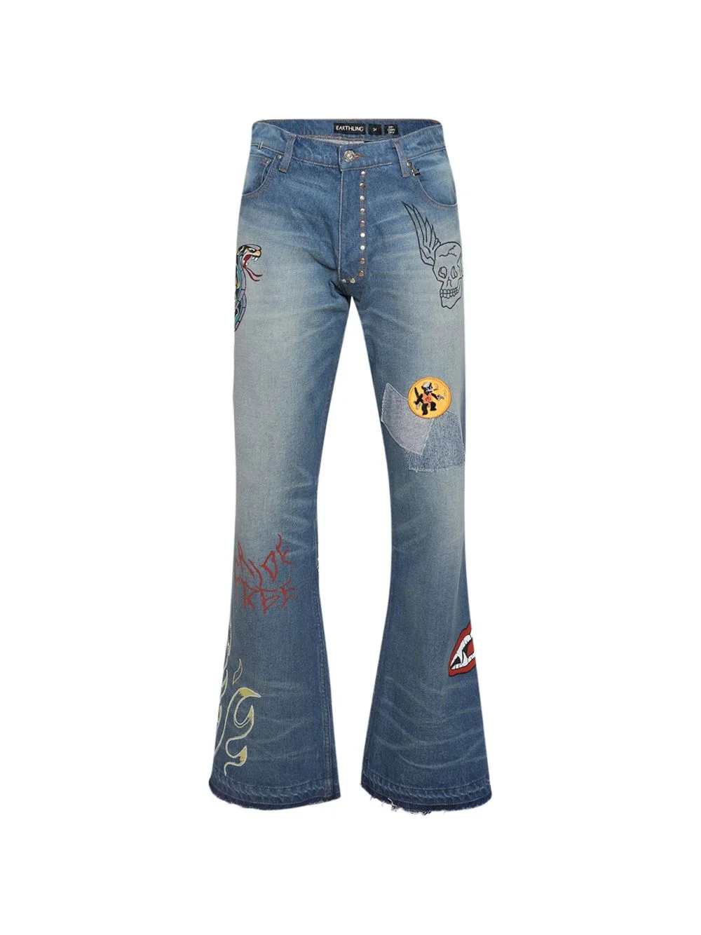 graphic-patch button-fastening jeans - 1
