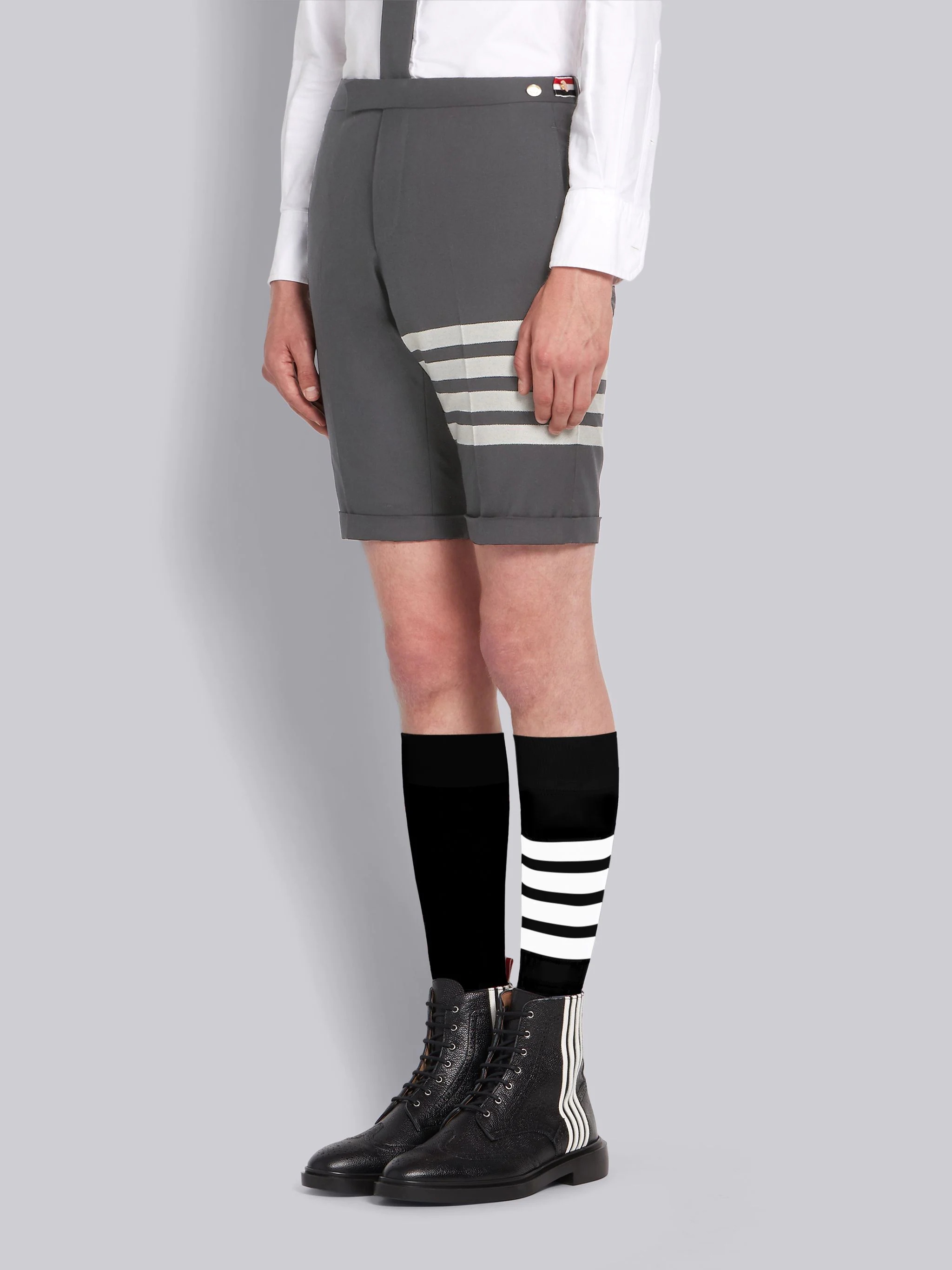 Medium Grey Plain Weave Suiting 4-Bar Shorts - 2