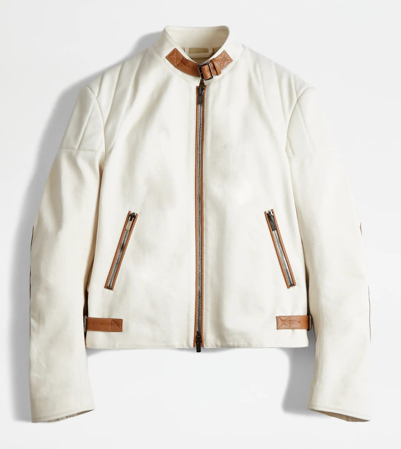 BIKER IN CANVAS AND LEATHER - BEIGE 1