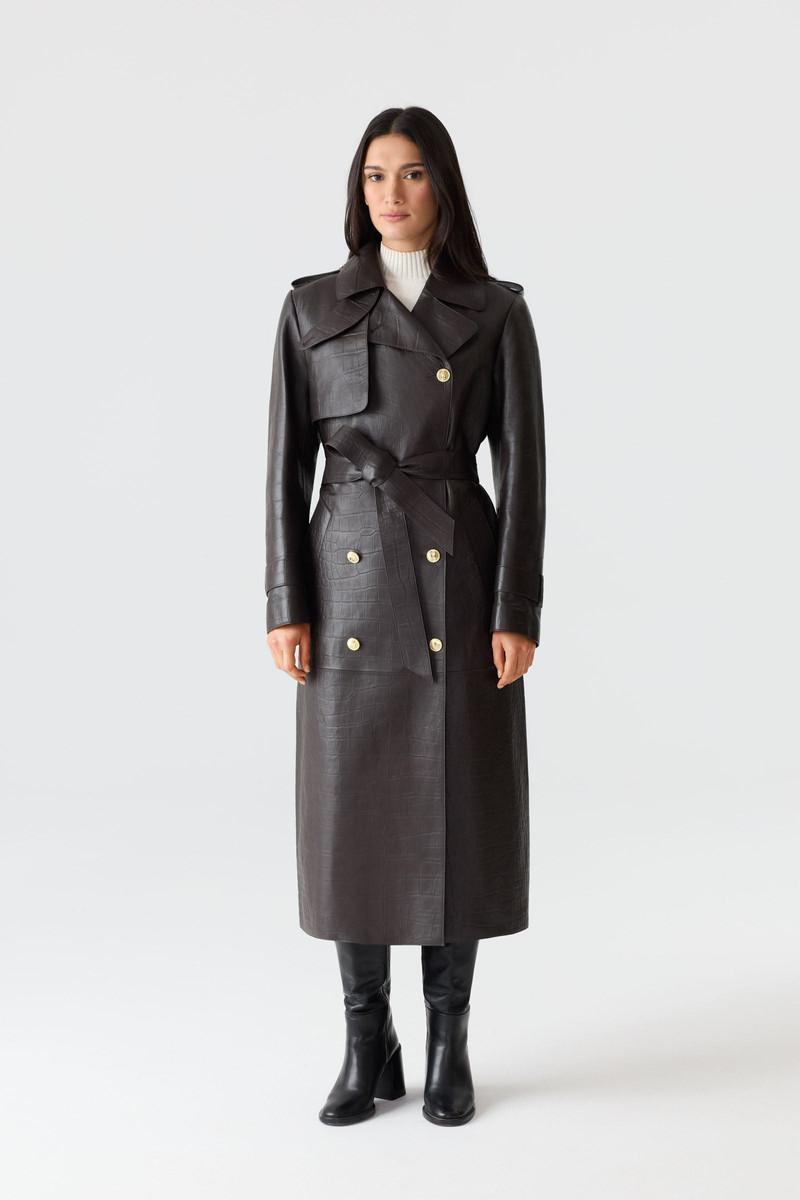 GAEL-NV Croc-Embossed Maxi Leather Trench Coat 1