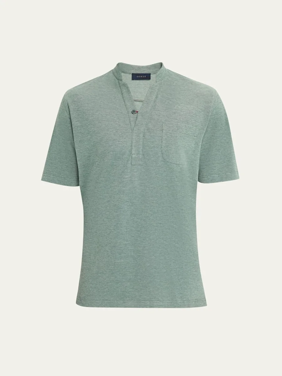 Men's Fish Tail V-Neck Pocket Polo Shirt - 1