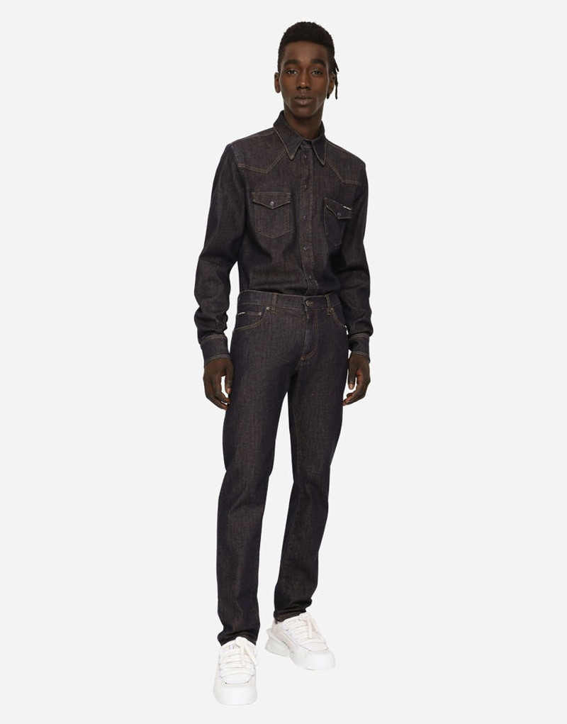 Blue slim-fit stretch jeans 4