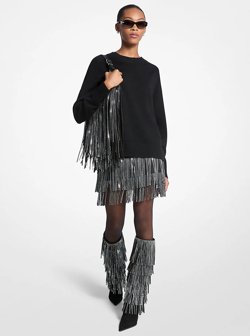 Studded Fringe Mini Skirt - 1