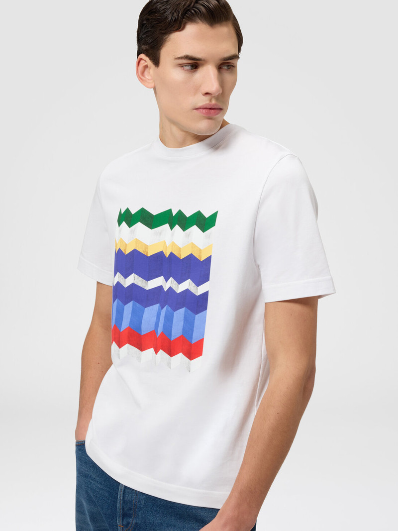 Crew-neck cotton T-shirt with macro zigzag print 4