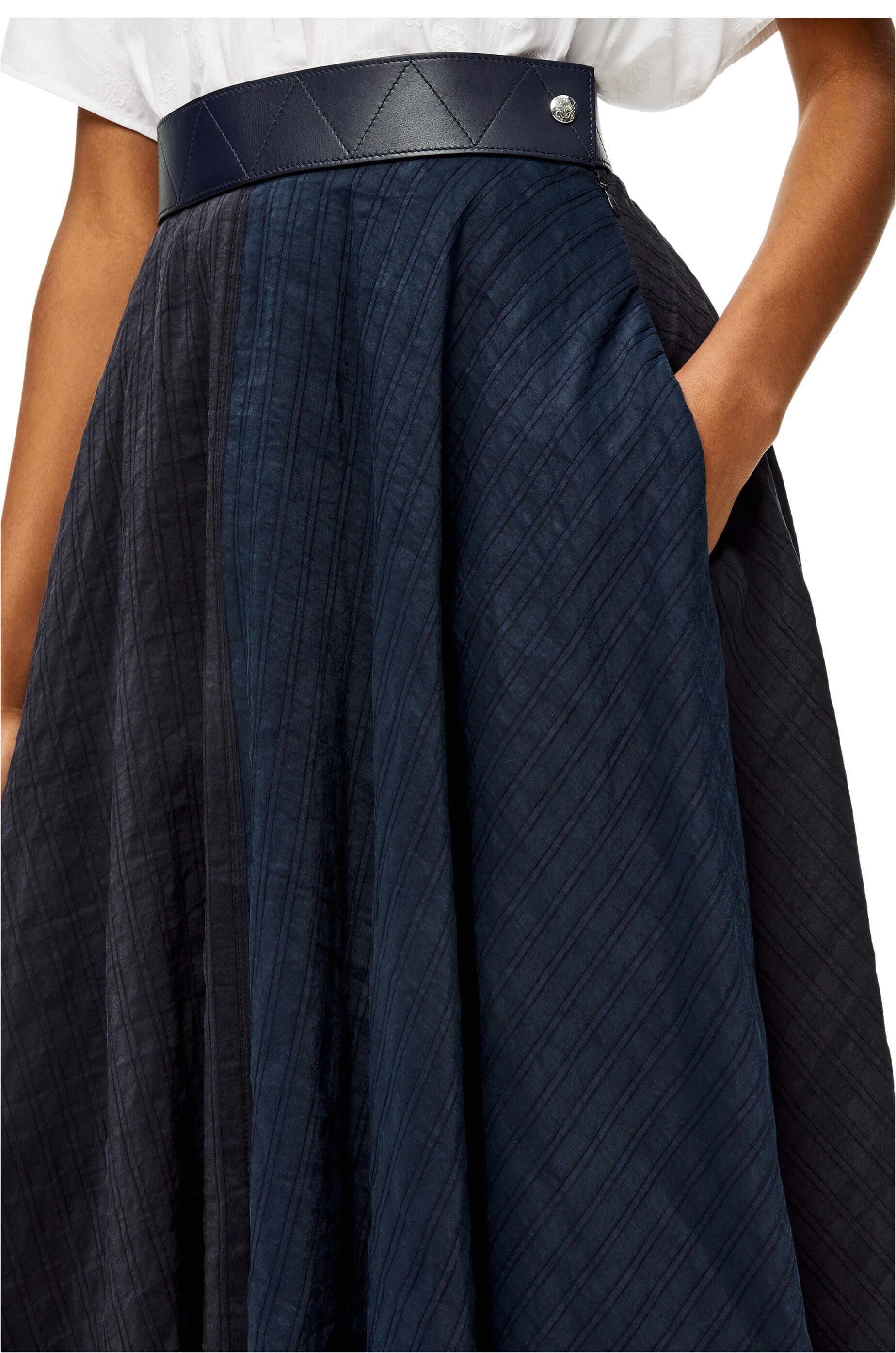 Stripe asymmetric midi skirt in linen and silk - 5