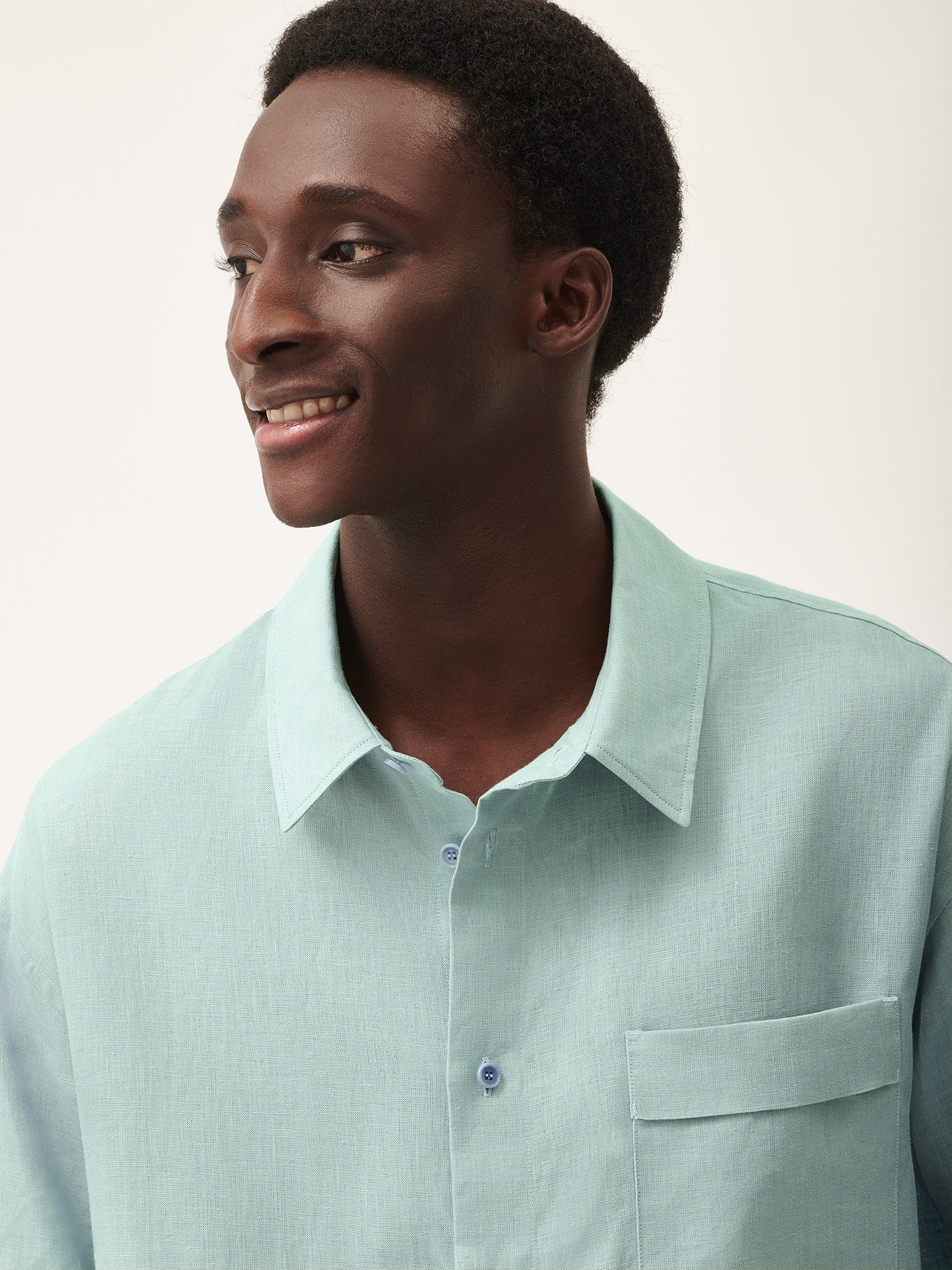 Mens DNA Aloe Linen Collared Long Sleeve Shirt - Eucalyptus Blue - 4