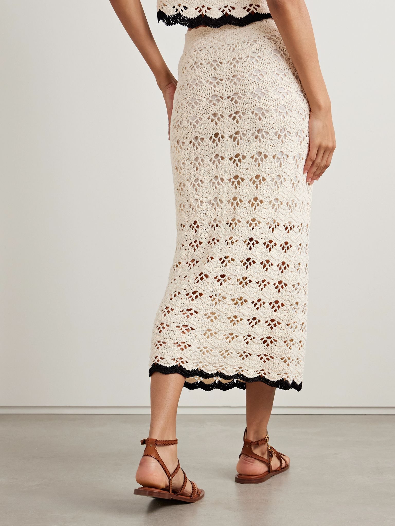 Rhiannon crocheted cotton midi skirt Cream - 3