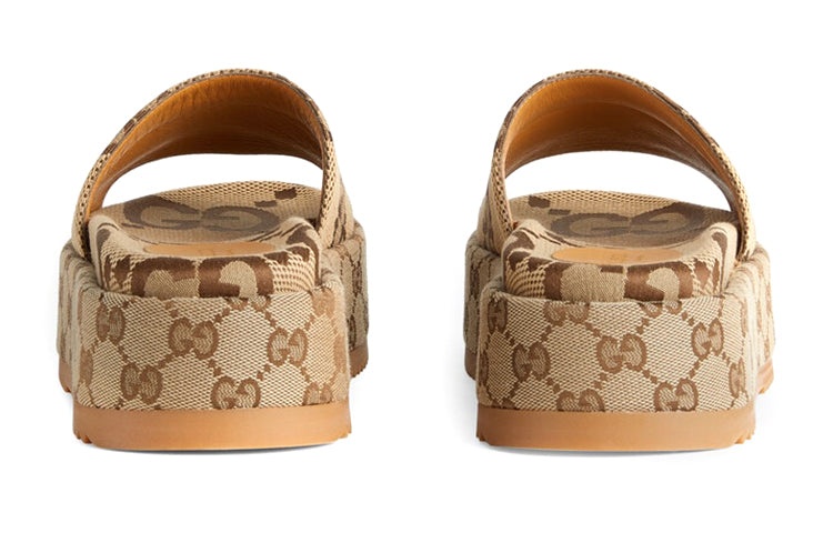 (WMNS) Gucci GG Lame Platform Slide Sandal 'Camel Monogram' 623212-UKO00-2580 - 4