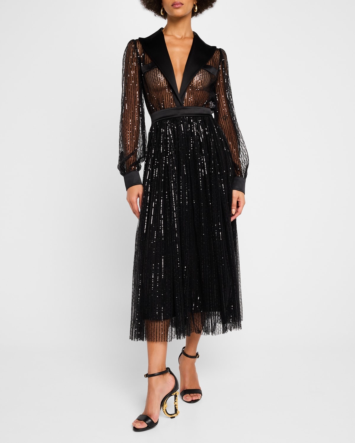 Sheer Sequined Midi Dress - 1