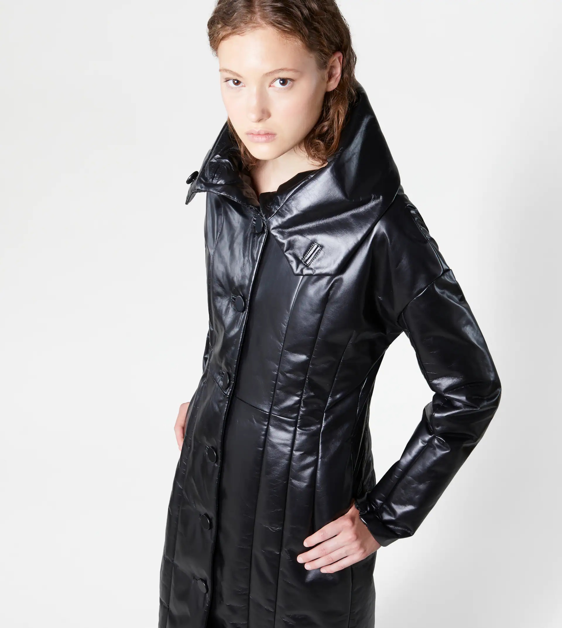 QUILTED COAT IN LEATHER - BLACK - 7