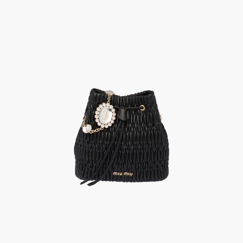 Miu Crystal Cloqué Nappa leather bucket bag - 2
