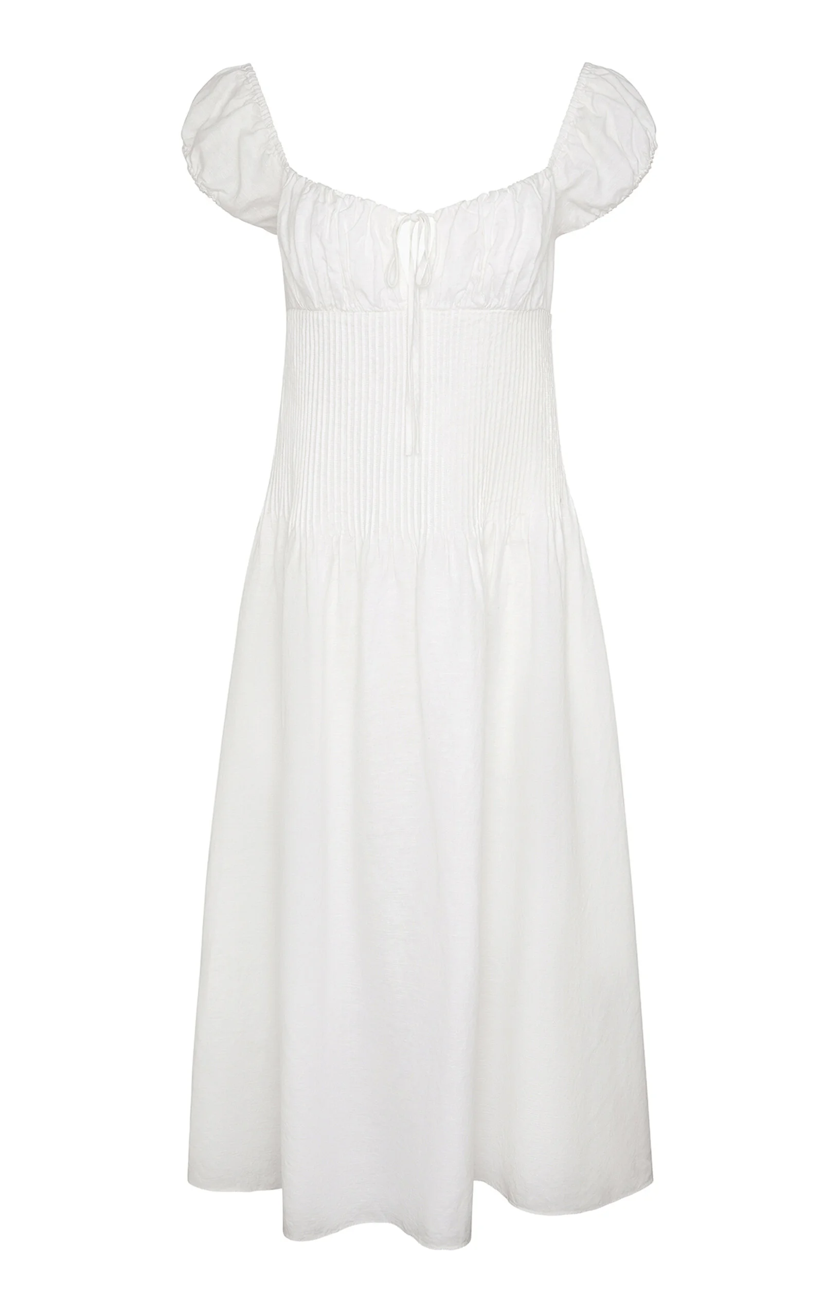 Off-The-Shoulder Linen-Blend Midi Dress white - 1