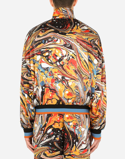 Dolce & Gabbana Zip-up technical jersey sweatshirt with marbled print outlook