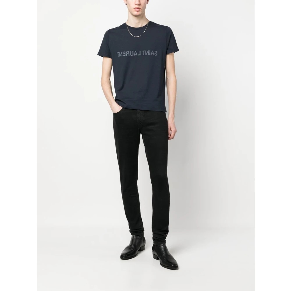 SAINT LAURENT NAVY BLUE LOGO PRINT T-SHIRT | miinto | REVERSIBLE
