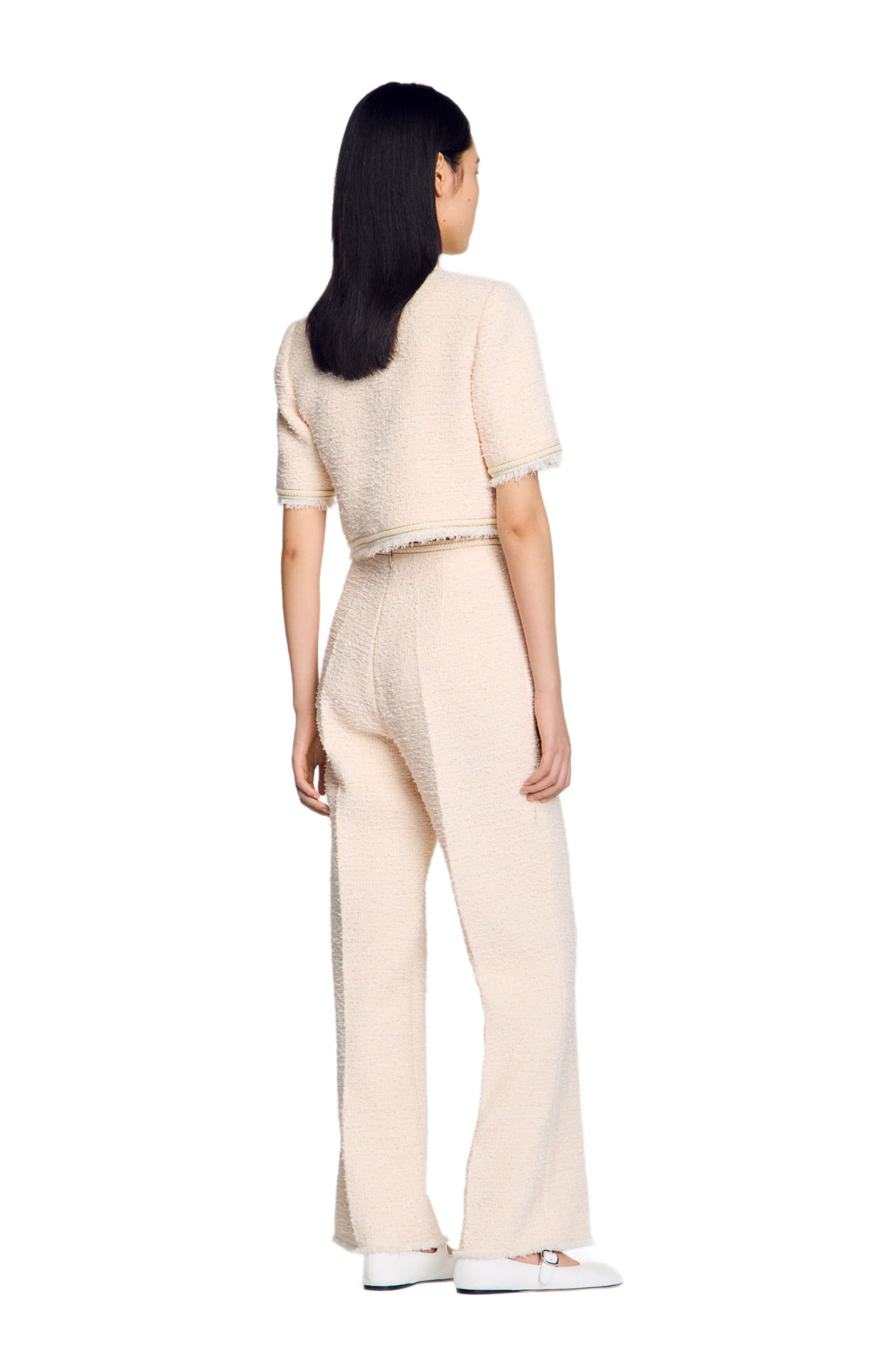 SANDRO Decorative tweed trousers in Ecru /Pink at Nordstrom - 2