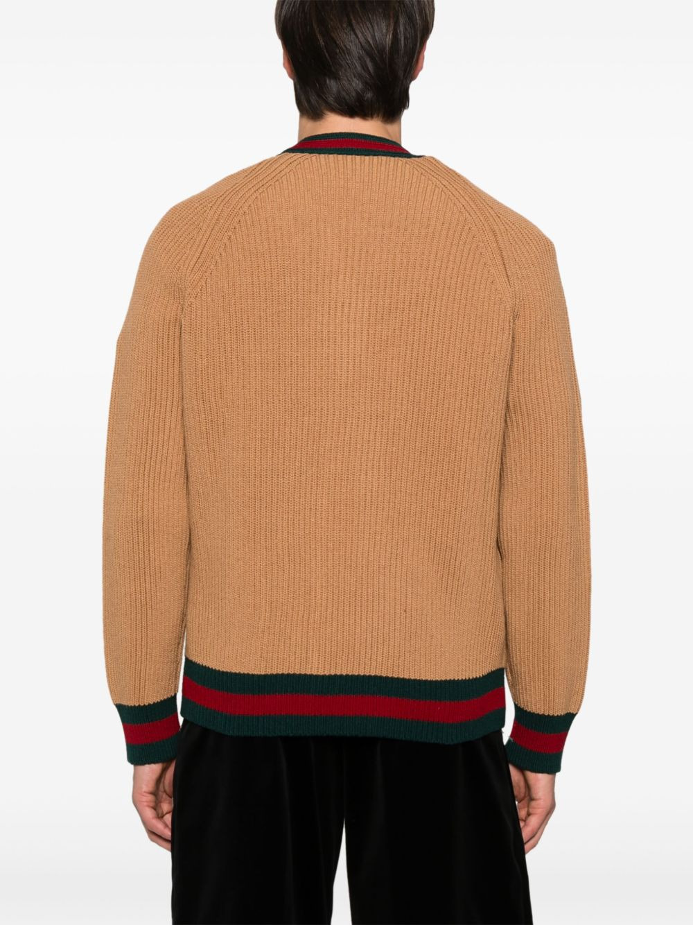 Web stripe-trim wool cardigan - 4