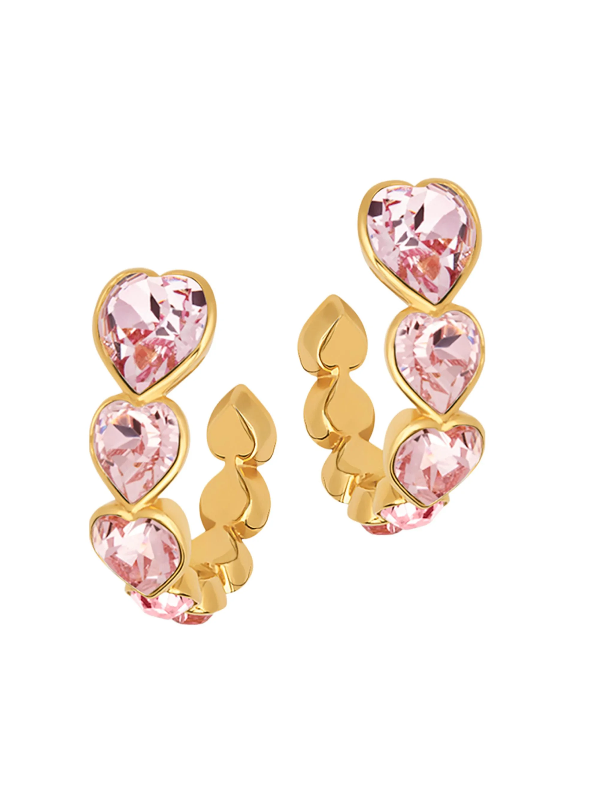 Women's 24K-Gold-Plated & Glass Crystal Heart Hoop Earrrings - Rose - 1