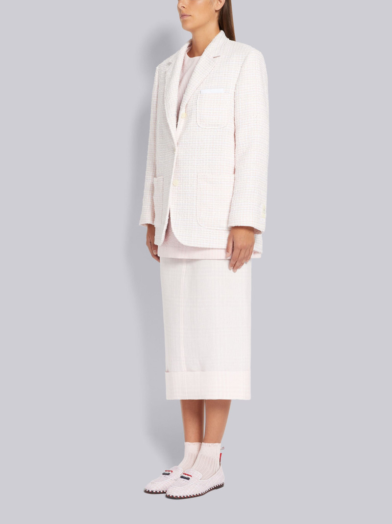 Light Pink Tweed Stripe Cord Trimmed Leather Sole Bow Detail Soft Loafer 6