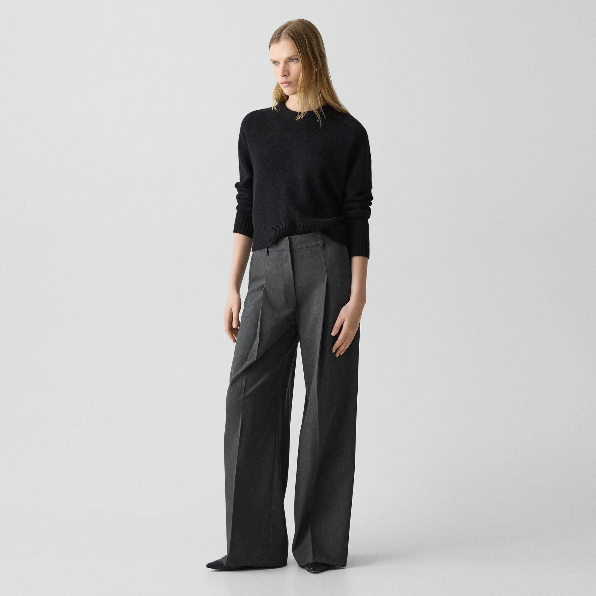 Pleated Wide-Leg Pant, 33'' in Good Wool - 3