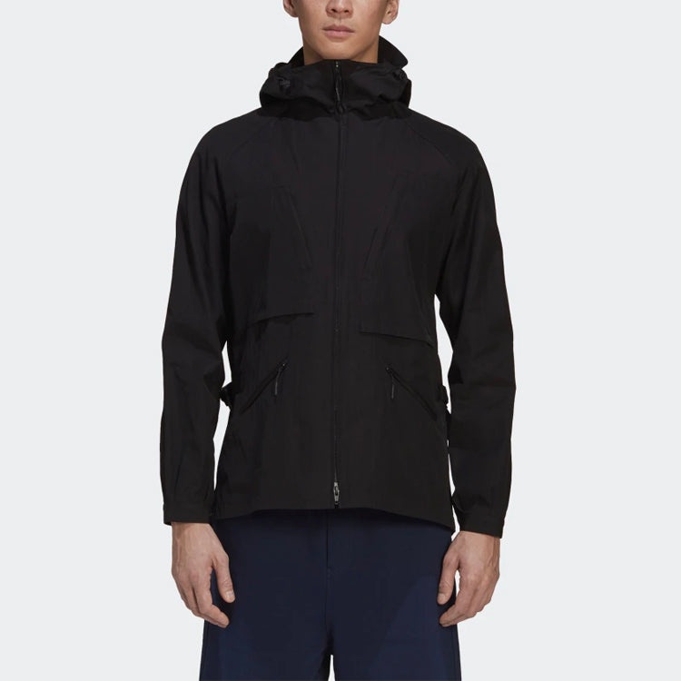 Men's Y-3 SS21 Logo Pattern Zipper Hooded Jacket Black GV4231 - 2