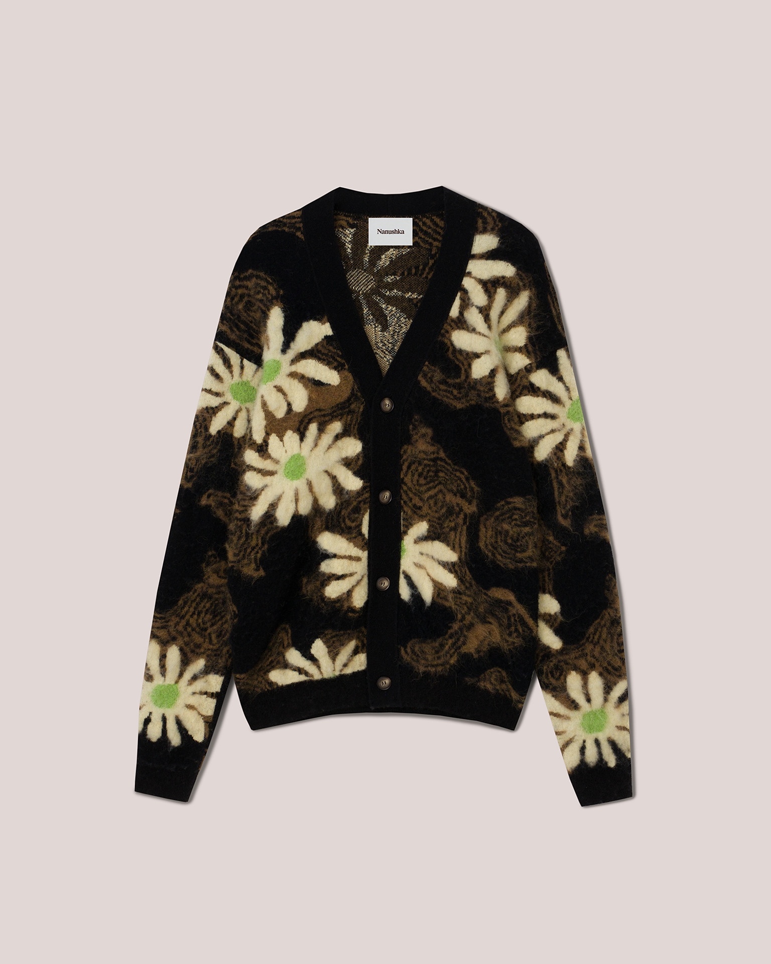 TAIKI - Brushed alpaca floral cardigan - Black - 1