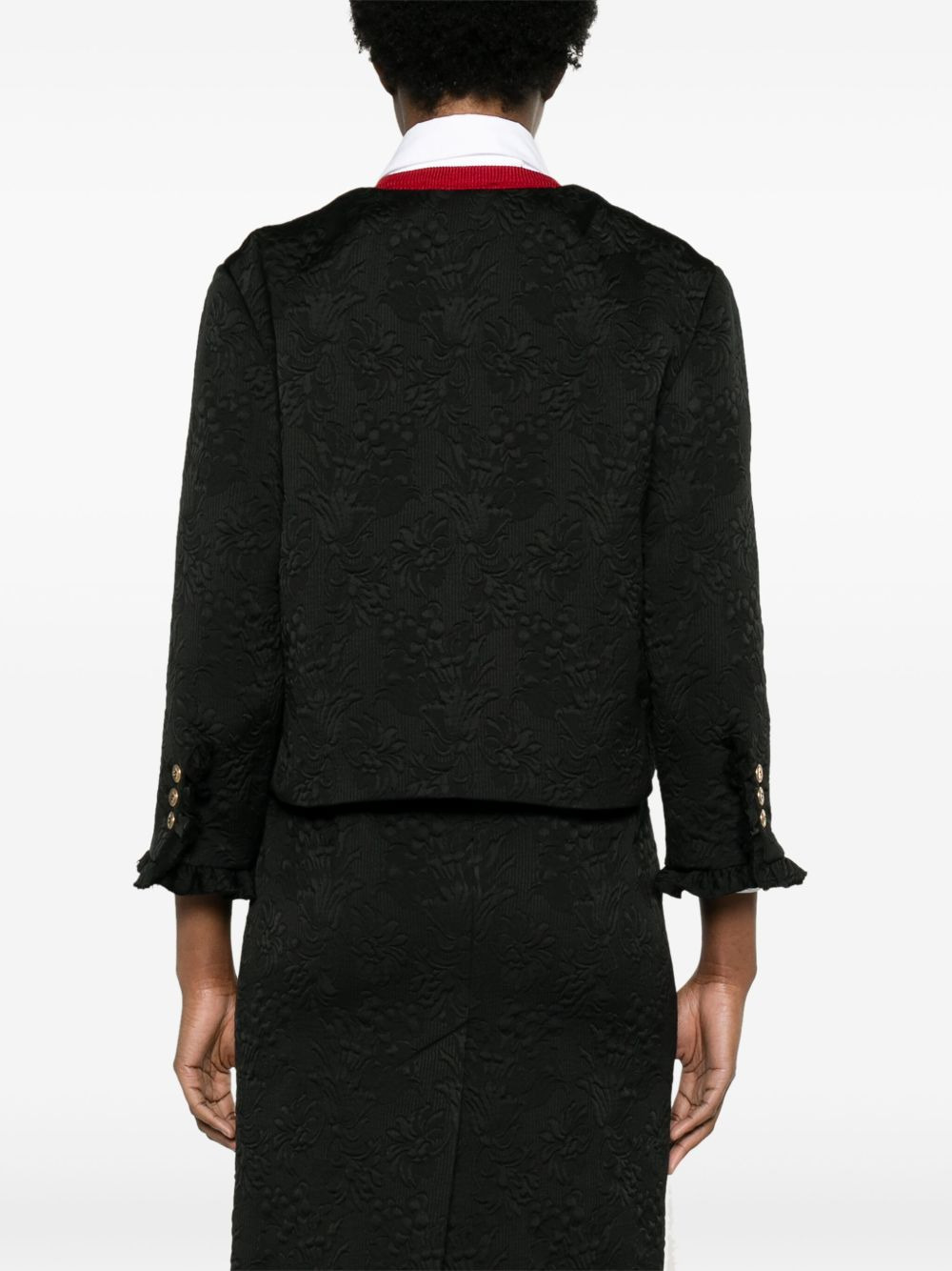 floral-matelessé cropped jacket - 4