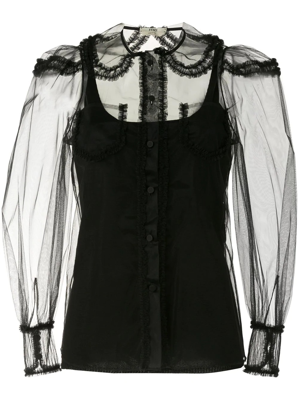 ruffle-trim sheer tulle blouse - 1