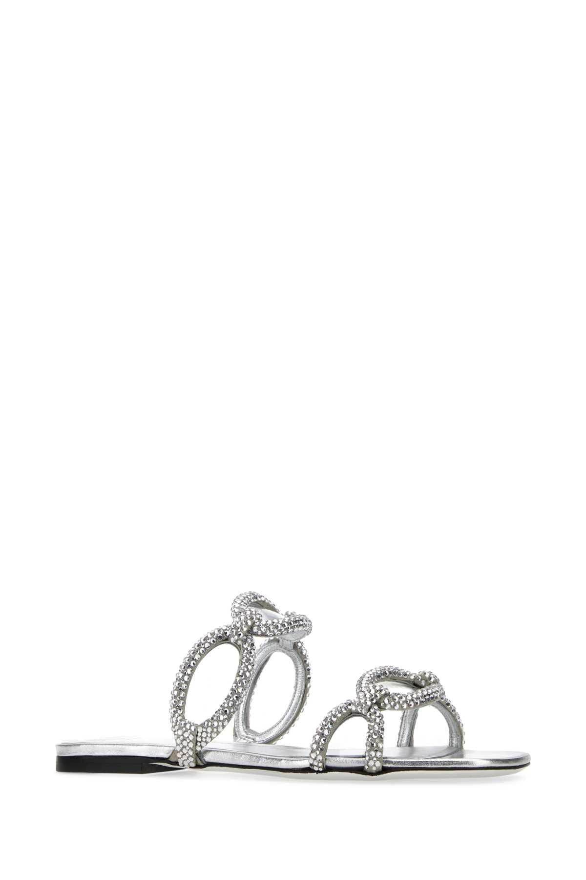 Valentino Garavani Women Silver Rhinestones Valentino Garavani Chain 1967 Slippers - 2