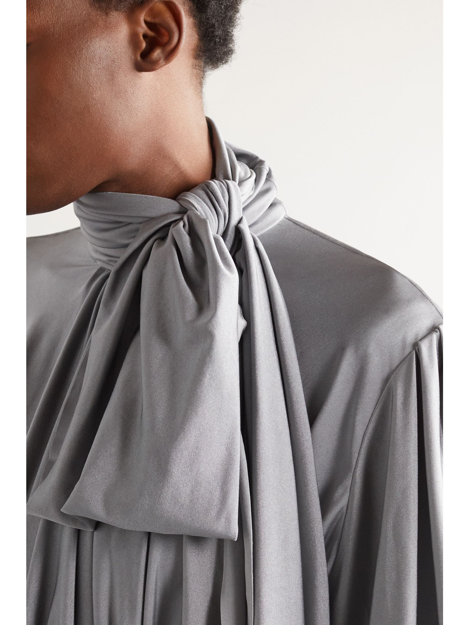 Asymmetric ruched stretch-satin maxi dress Gray - 5