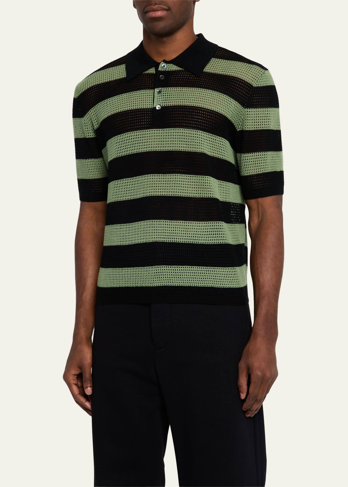 Men's Mesh Block Stripe Polo Shirt - 4
