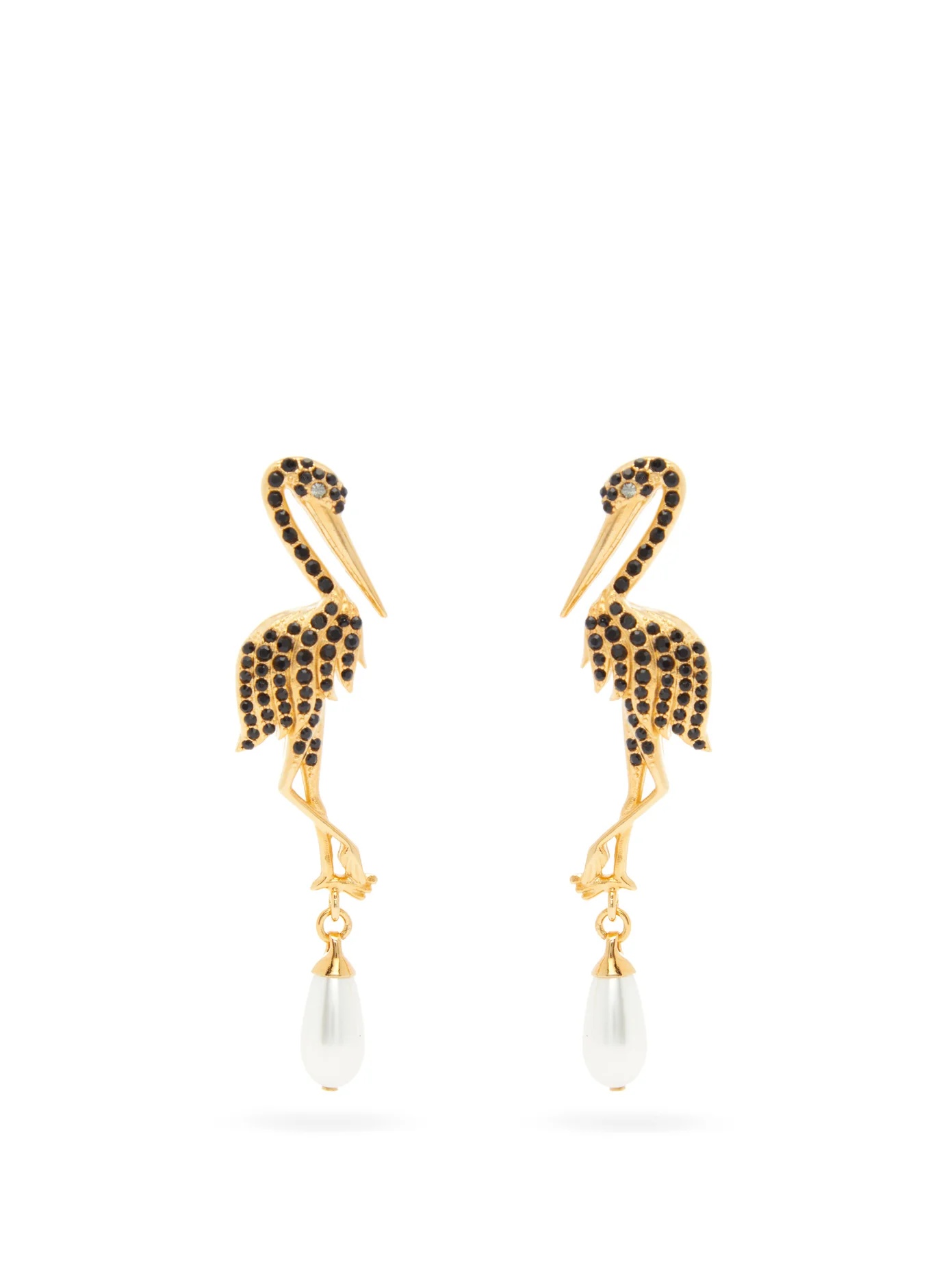 Crane crystal and faux-pearl embellished earrings - 1