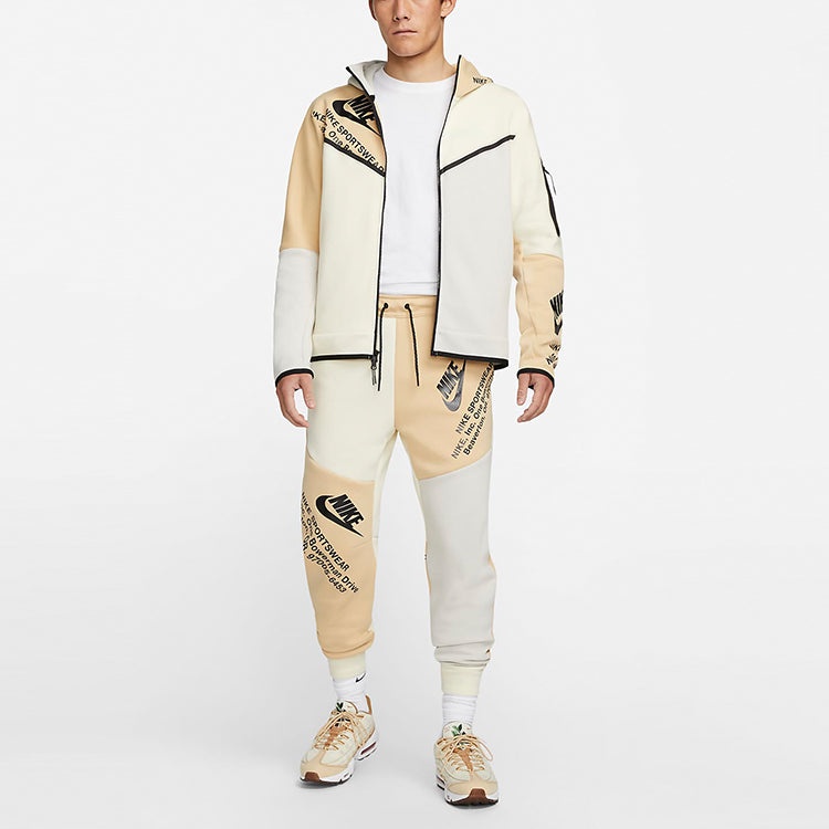 Men's Nike Sportswear Tech Fleece Printing Full-Length Zipper Cardigan Jacket Light Bone DM6475-072 - 3