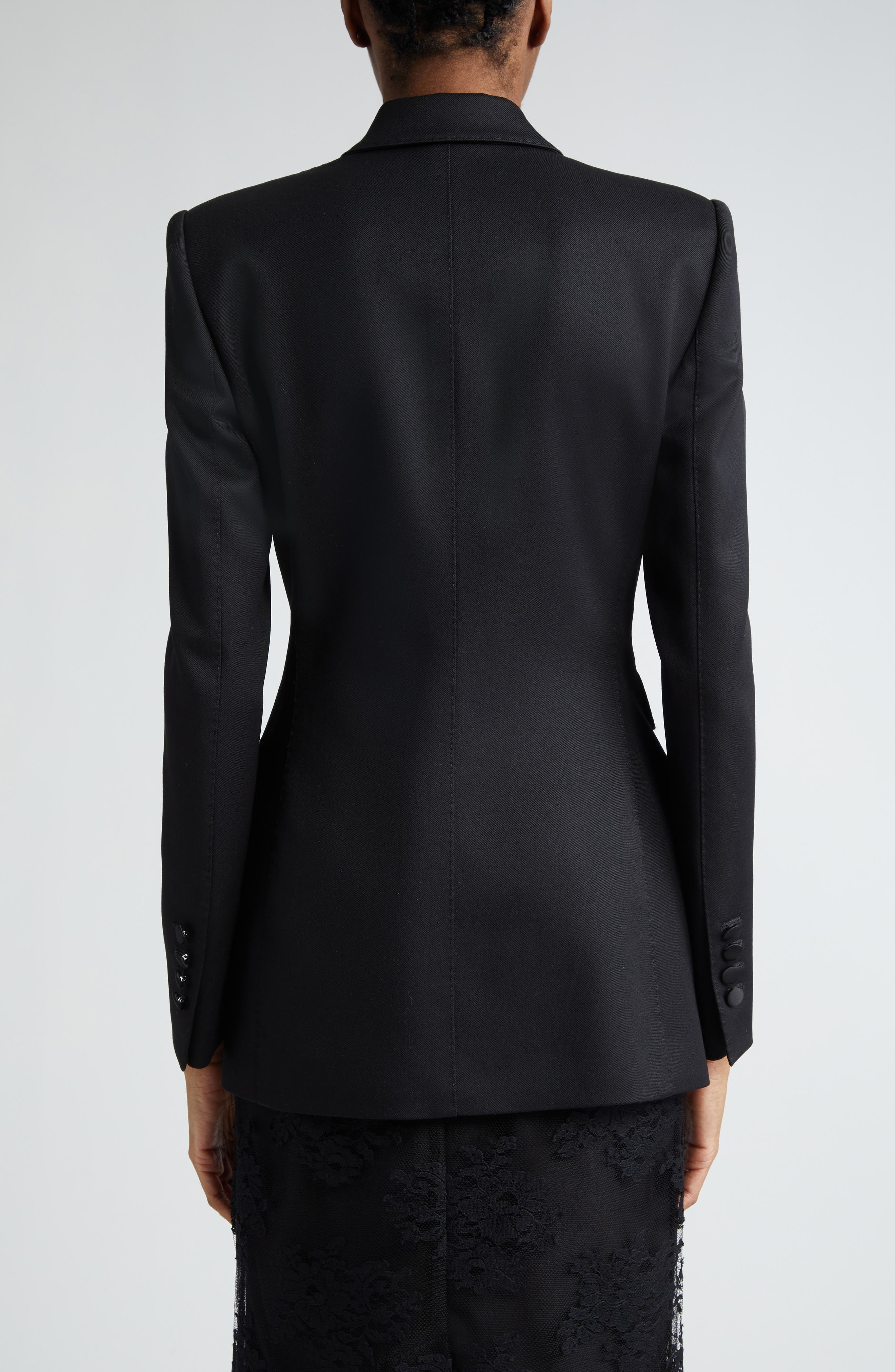 Double Breasted Wool Blend Tuxedo Jacket - 3
