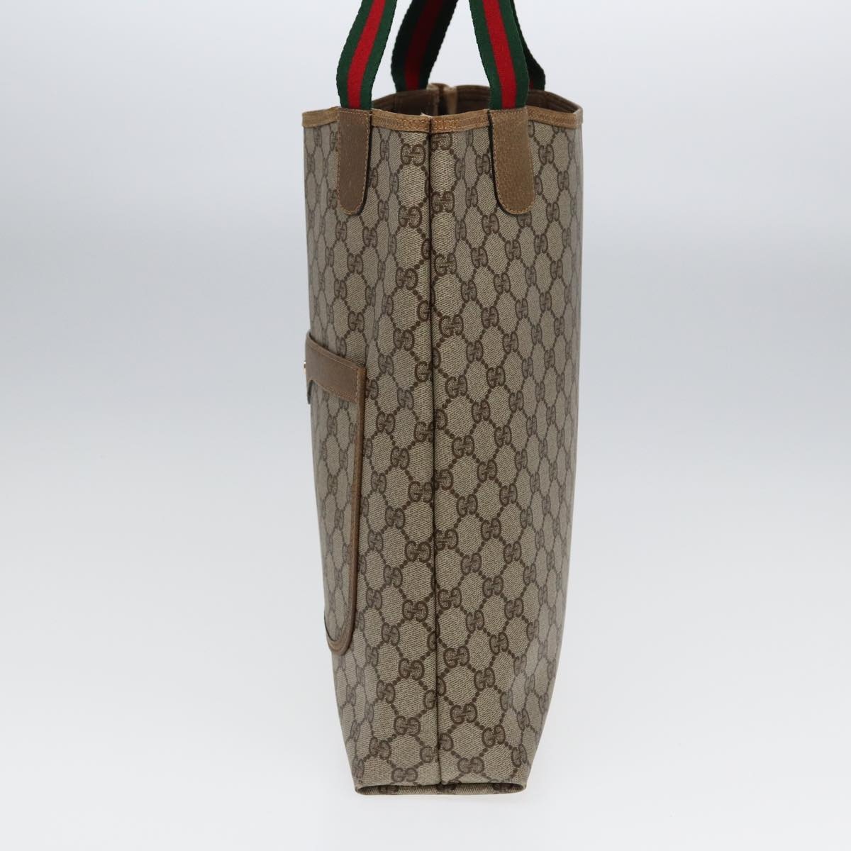 GUCCI GG Canvas Web Sherry Line Tote Bag Pvc Leather Beige Green Red - 4
