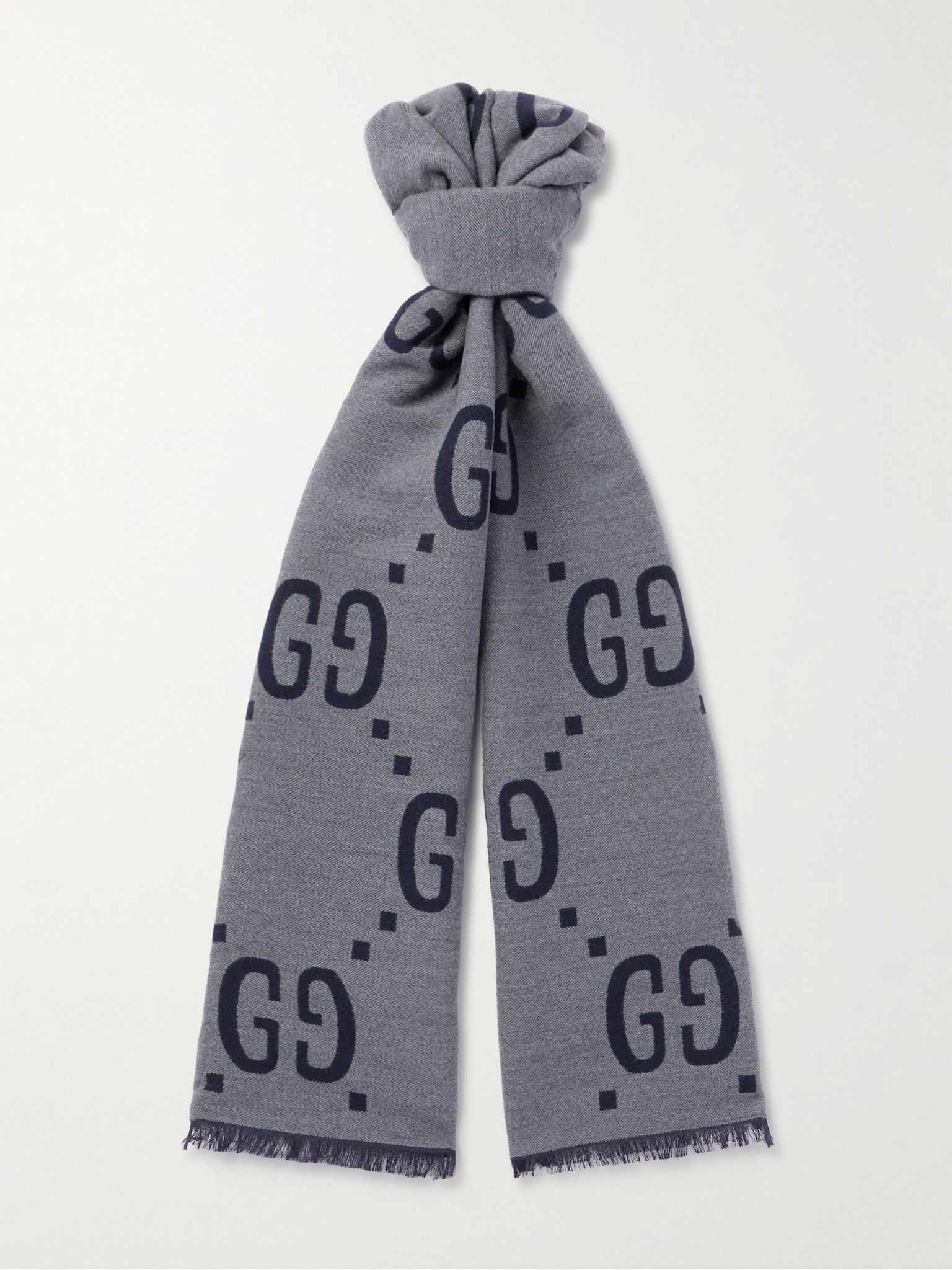 Logo-Jacquard Wool and Silk-Blend Scarf Dark gray - 1