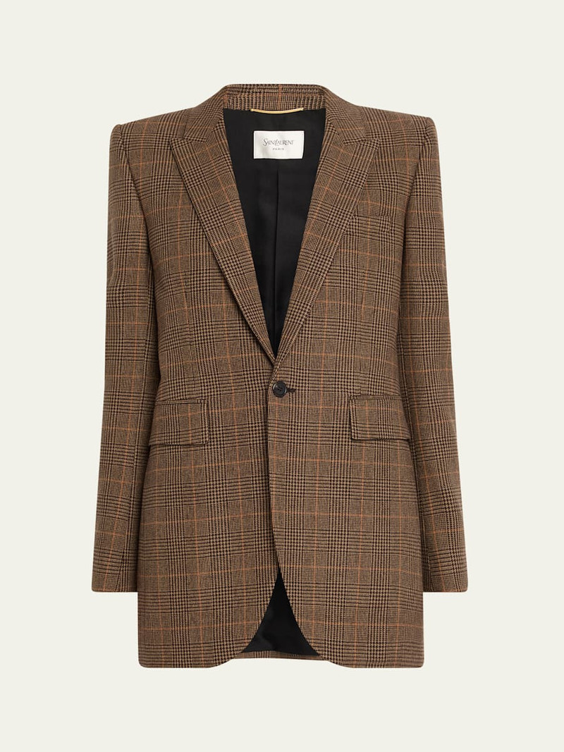 Single-Breasted Slim Houndstooth Plaid Blazer 1