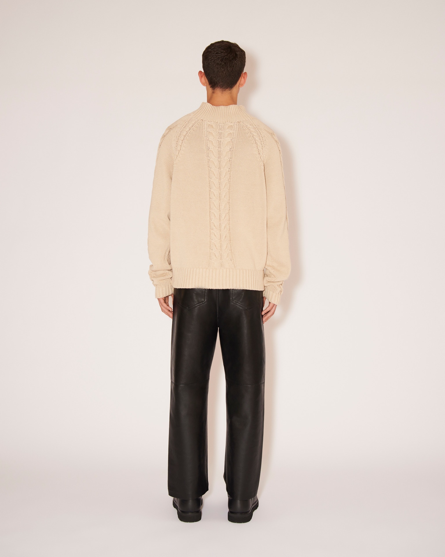 SAUL - Cotton-cable oversized crew-neck sweater - Pebble - 4