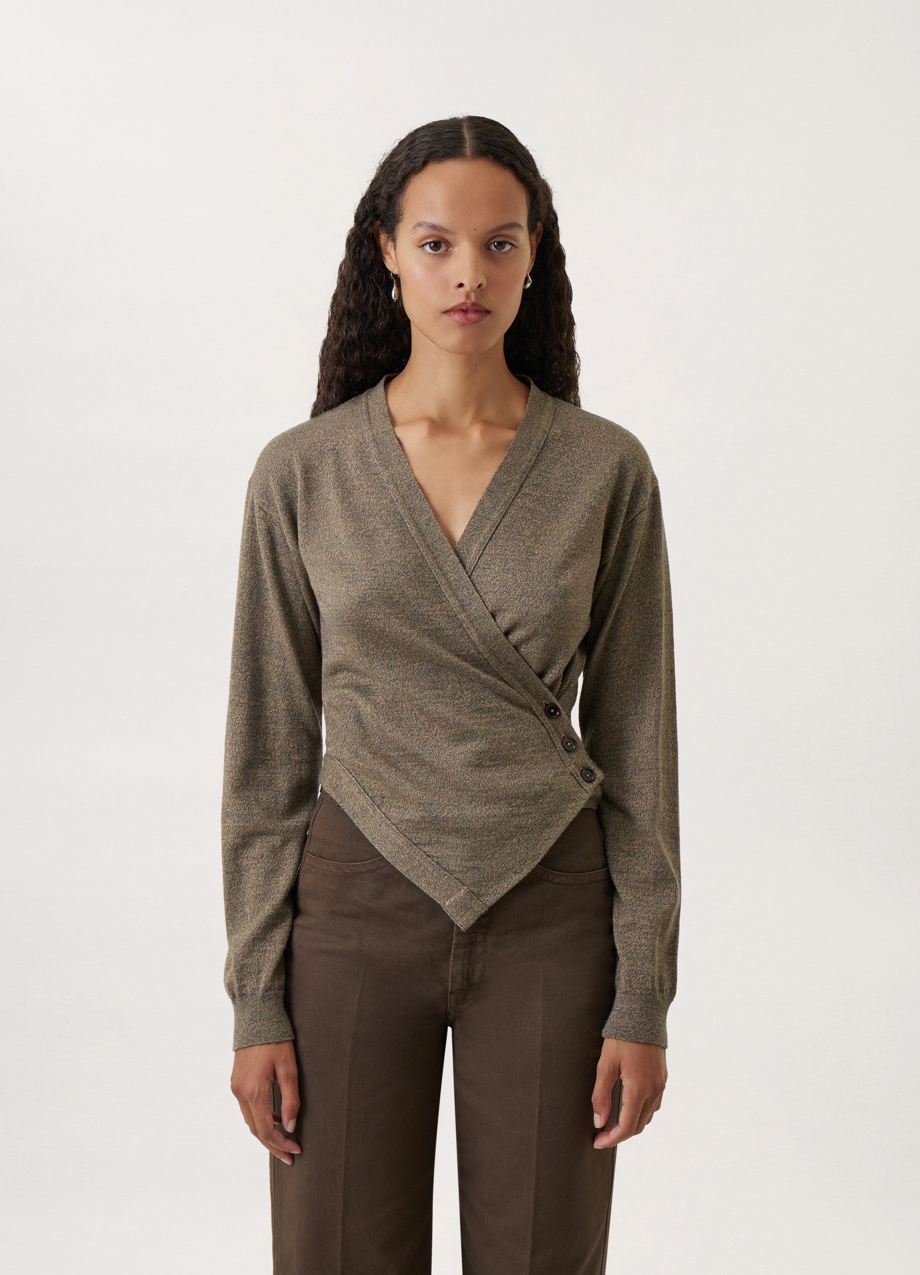 Beige Deep V-neck wool-blend sweater, Lemaire