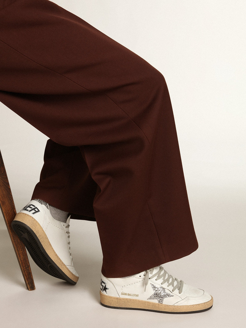 Golden Goose Ball Star sneakers in white nappa leather with silver glitter star and heel tab outlook