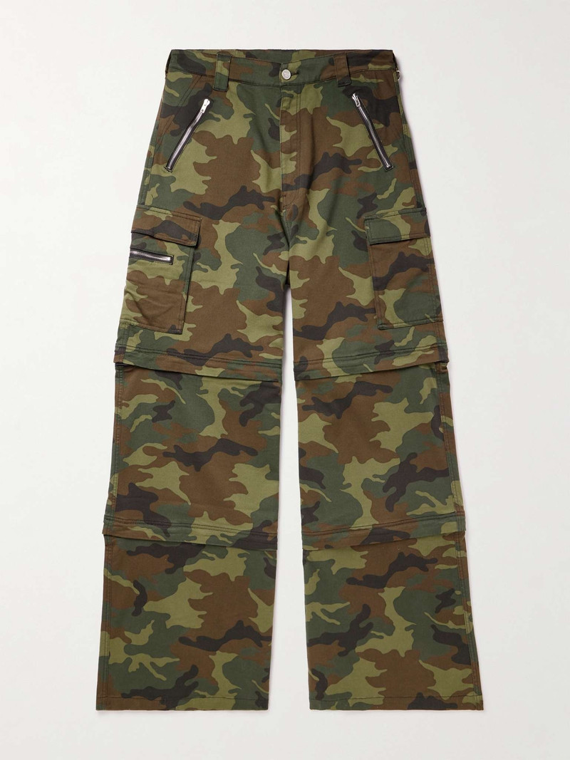 Wide-Leg Convertible Camouflage-Print Cotton-Twill Cargo Trousers 1