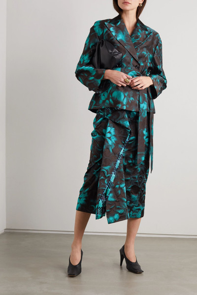 Dries Van Noten Belted double-breasted floral-jacquard blazer outlook