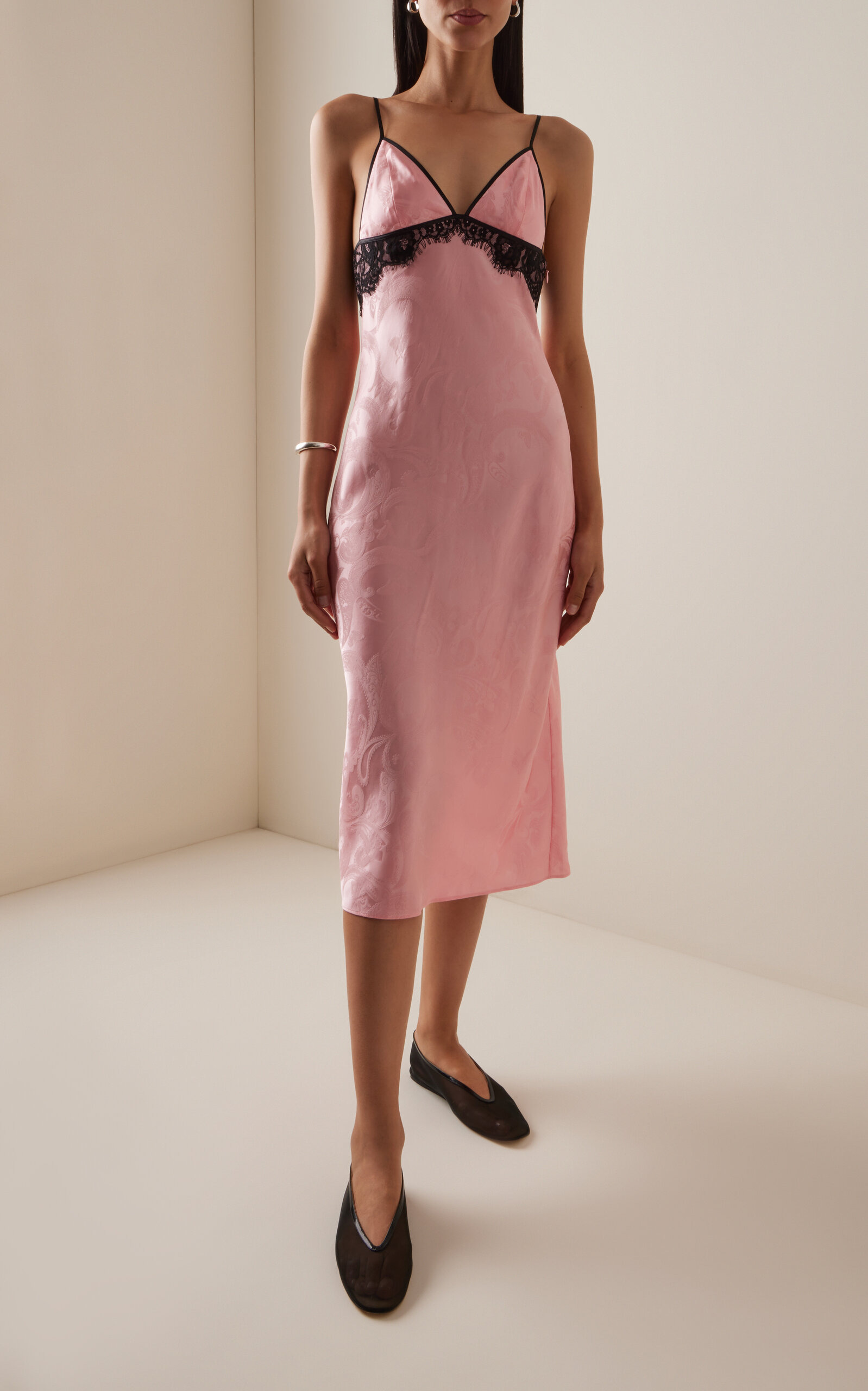 Lace-Trimmed Silk Slip Dress light pink - 2